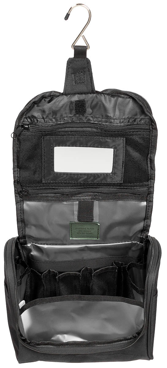 Geantă Toaletă Waschzeugtasche Negru MFH - Cârlig Suspendare, Oglindă Detașabilă
