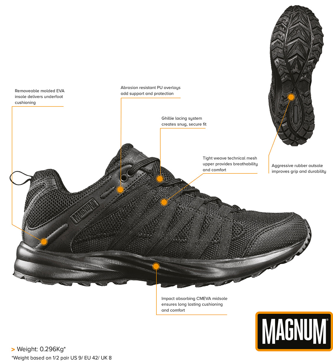 Ghete Tactice Joase Storm Trail Lite Negru Magnum - Ușori, Antiderapanți