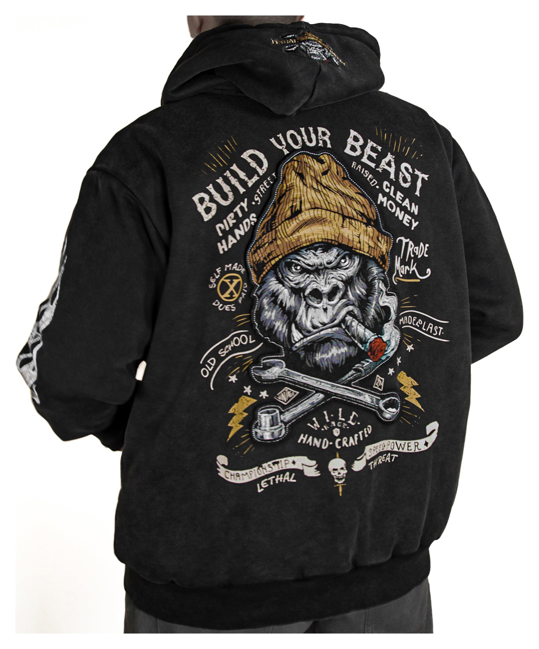 Hanorac cu glugă Build Your Beast Lethal Threat - Bumbac, Motiv Gorilla