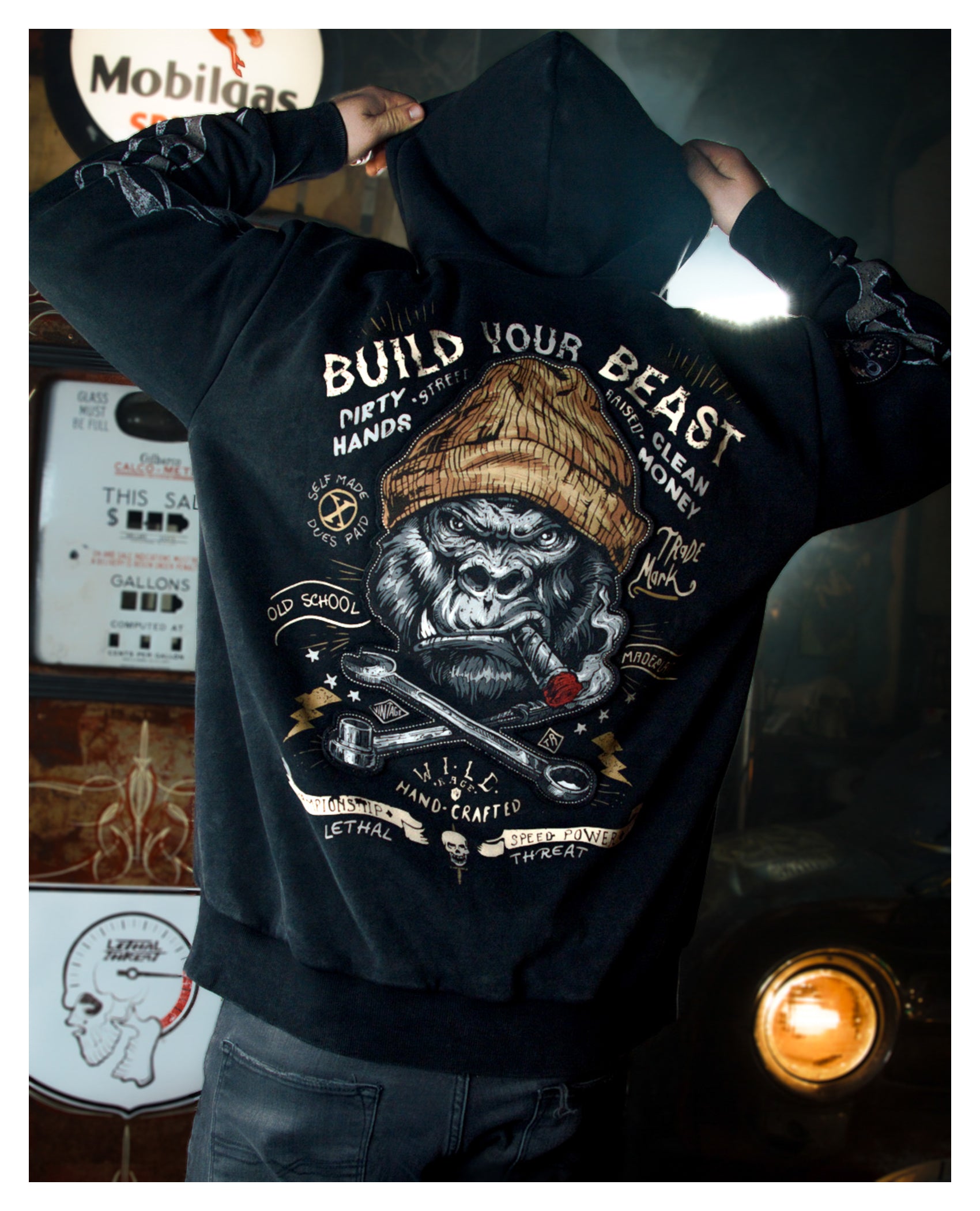 Hanorac cu glugă Build Your Beast Lethal Threat - Bumbac, Motiv Gorilla