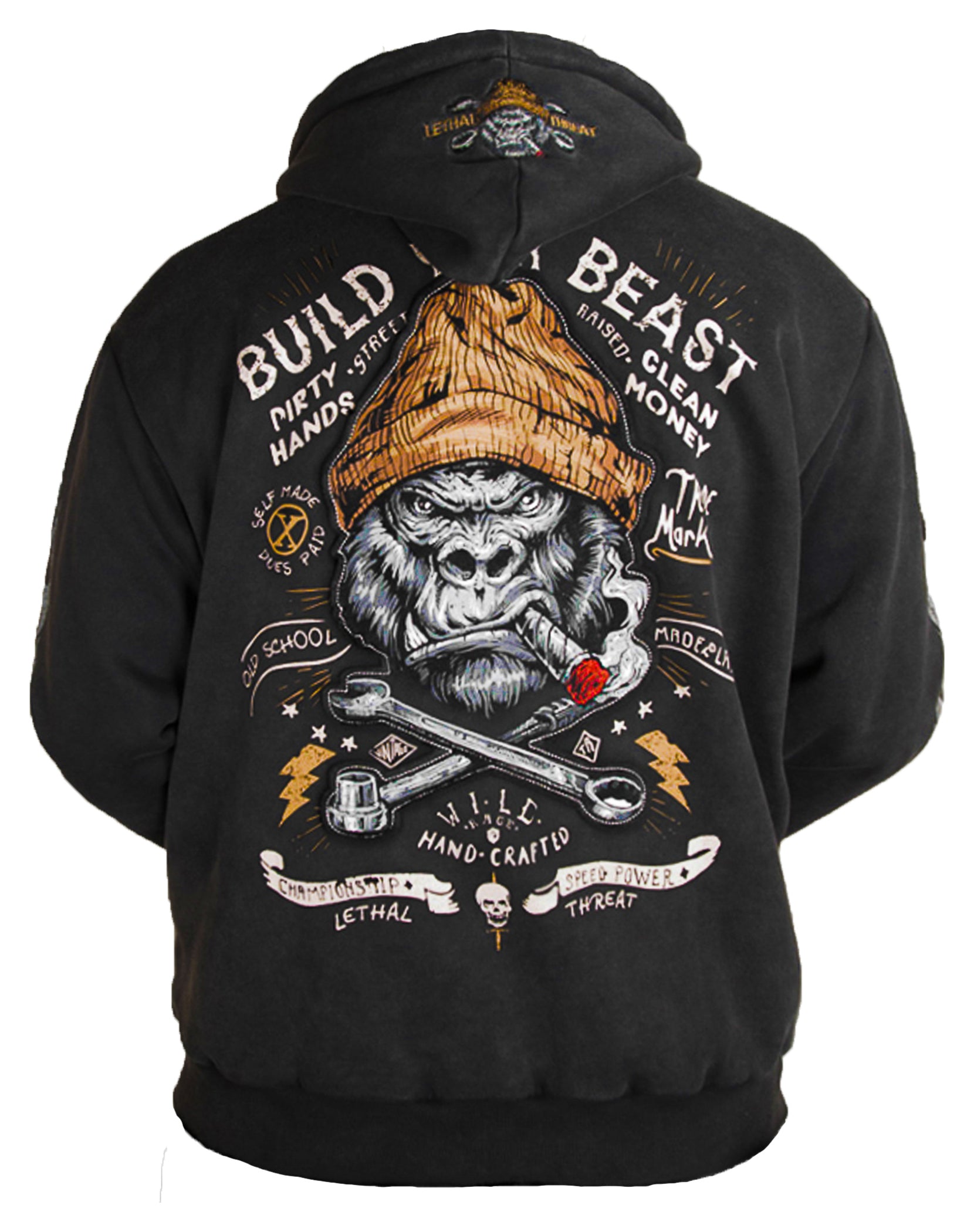 Hanorac cu glugă Build Your Beast Lethal Threat - Bumbac, Motiv Gorilla