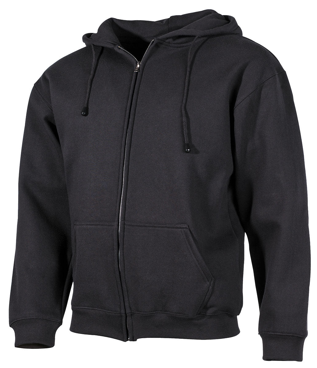 Hanorac cu Glugă și Fermoar Negru MFH - 340 g/m², 60% Bumbac