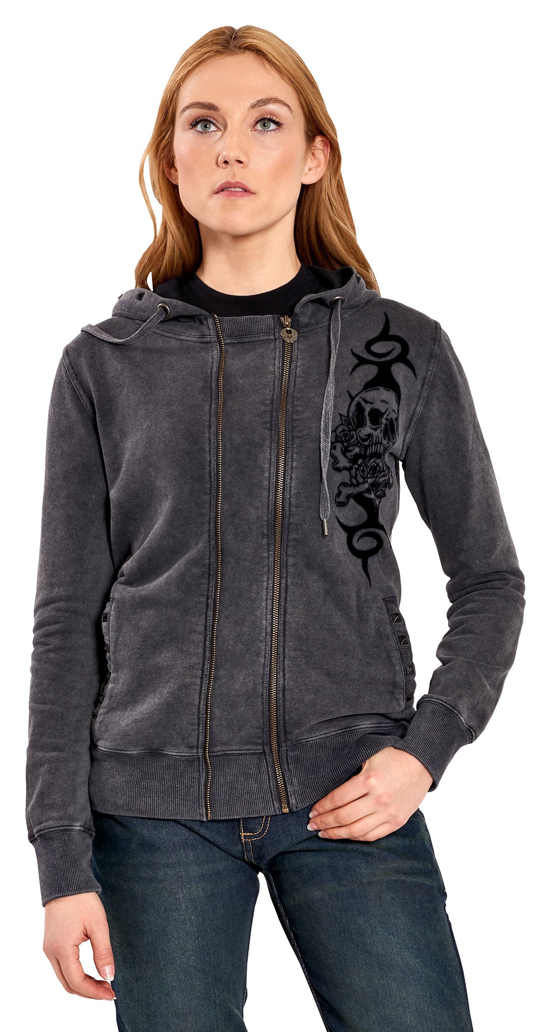 Hanorac Damă Crossbones Lethal Angel - Stil Rebel, Dublu Fermoar