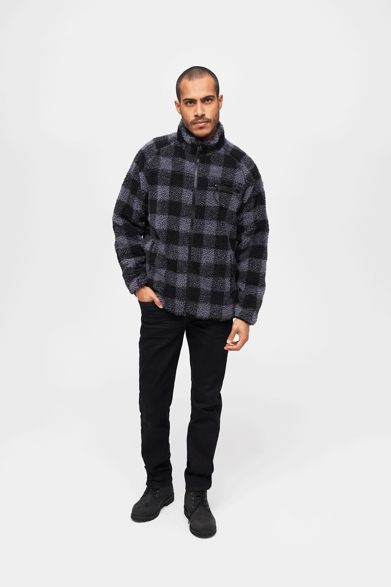 Hanorac Teddyfleece Black/Grey Gingham Brandit - Caldura si Stil Autentic