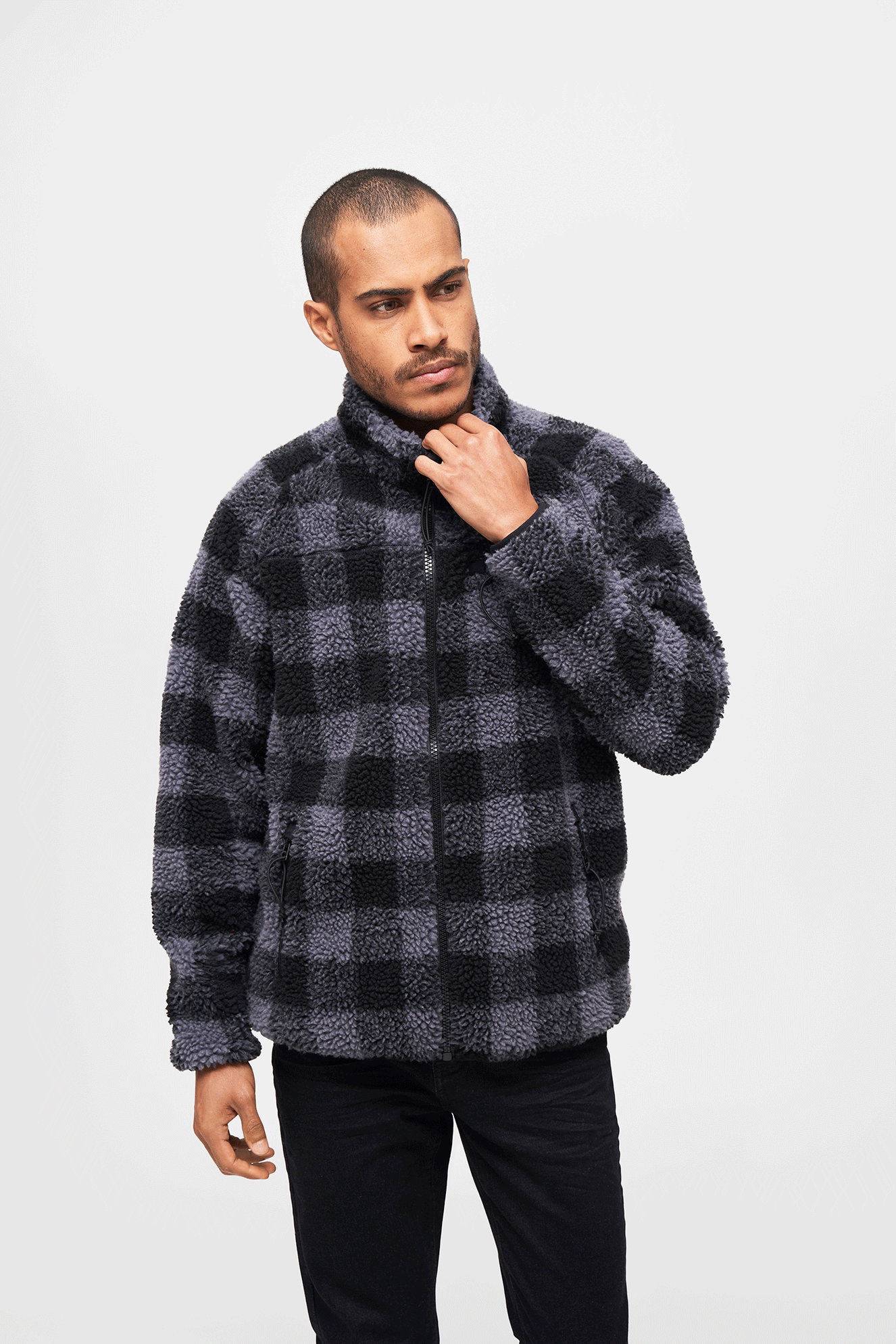 Hanorac Teddyfleece Black/Grey Gingham Brandit - Caldura si Stil Autentic