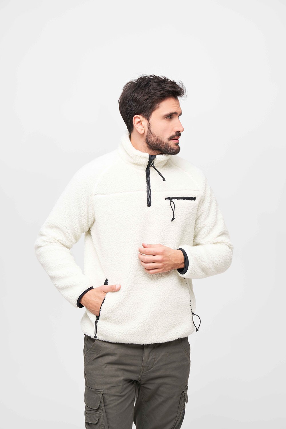 Hanorac Teddyfleece Troyer Alb Brandit - Caldura Suprema
