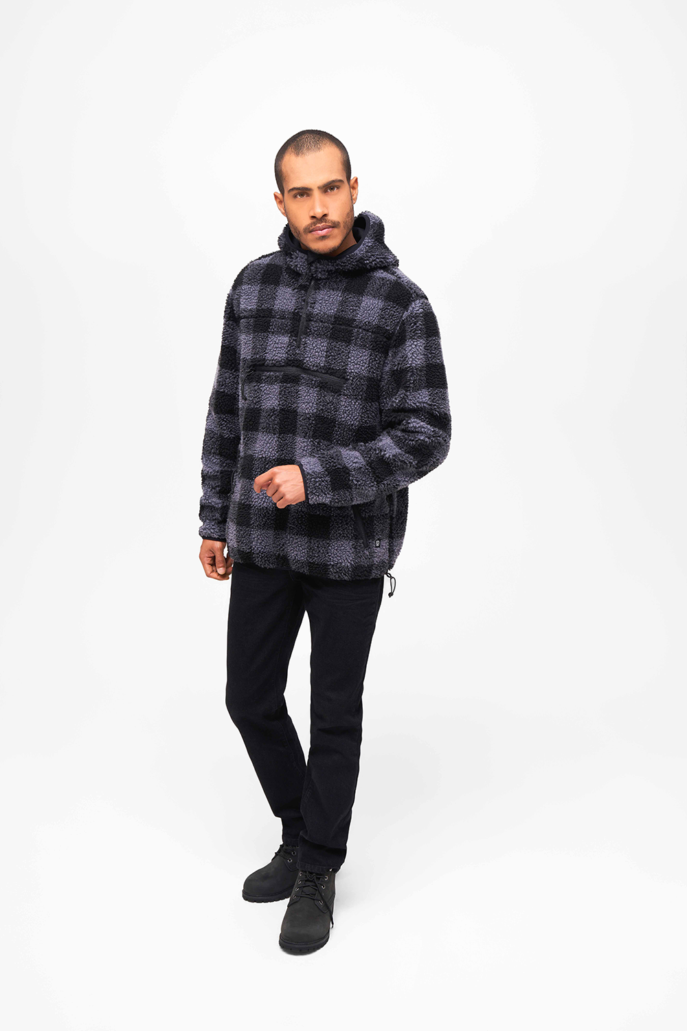 Hanorac Teddyfleece Worker Black/Grey Gingham Brandit - Caldura Esentiala