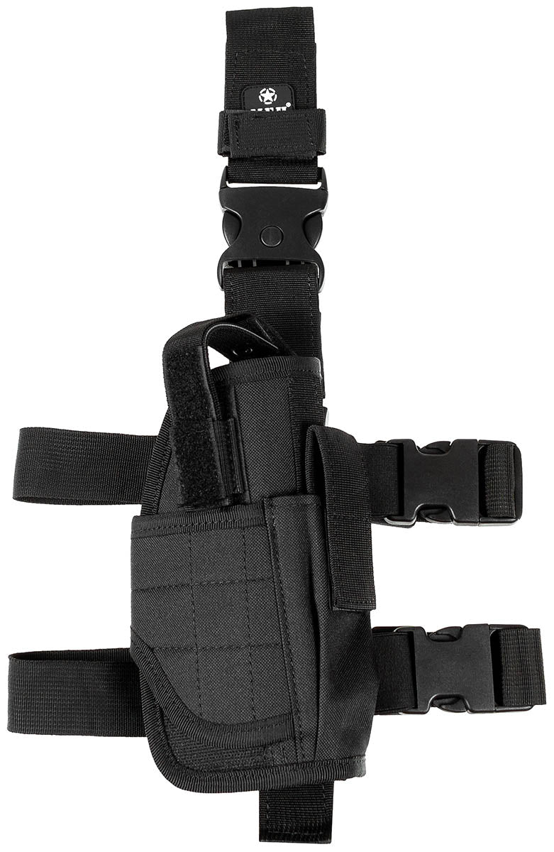 Holster de Picior Pistol Reglabil Negru MFH - Pentru Dreptaci, Curele Ajustabile