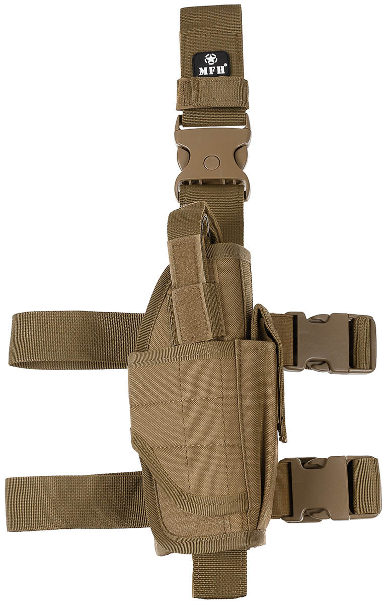 Holster Picior Ajustabil Dreapta Coyote MFH - Pentru dreptaci, Bretele ajustabile