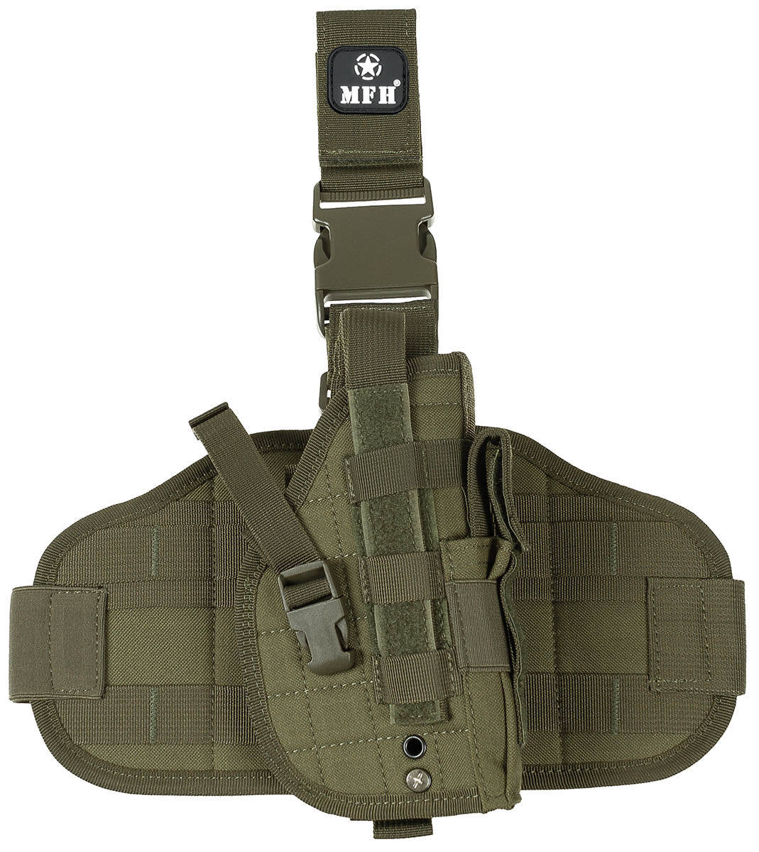 Holster Picior "MOLLE" Oliv MFH - Dreptaci, Prindere MOLLE