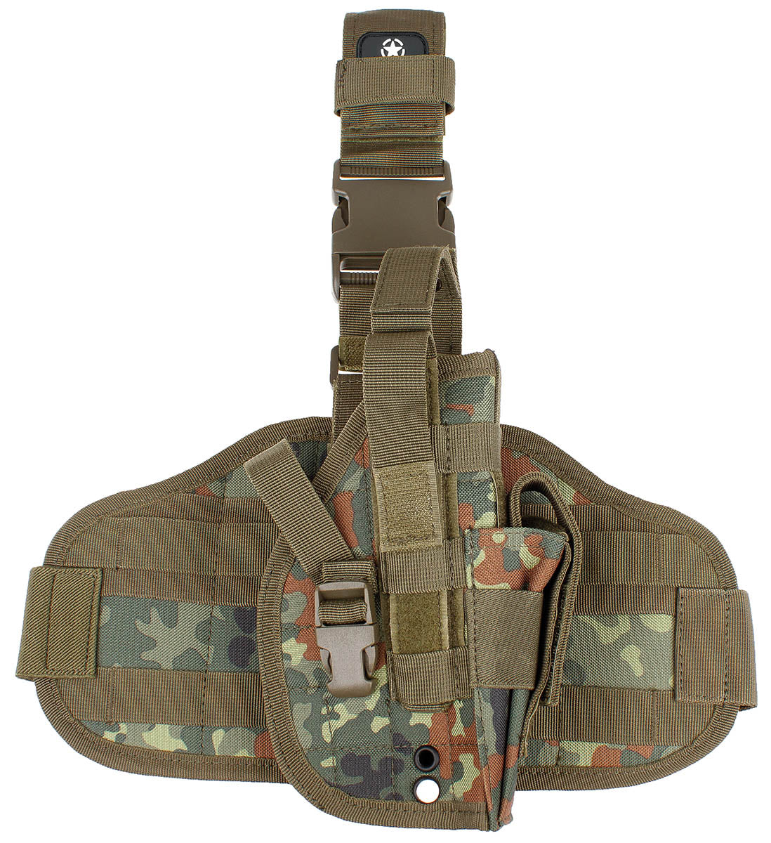 Holster Picior Pistol MOLLE Dreapta Flecktarn MFH - Pentru Dreptaci, Bucle MOLLE