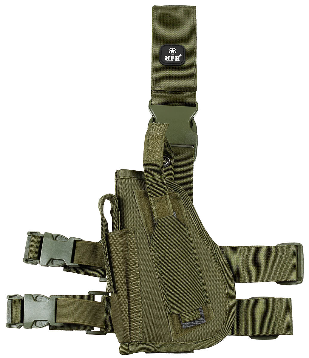 Holster Picior Pistol Stângaci Oliv MFH - Bretele reglabile, Curea detasabila