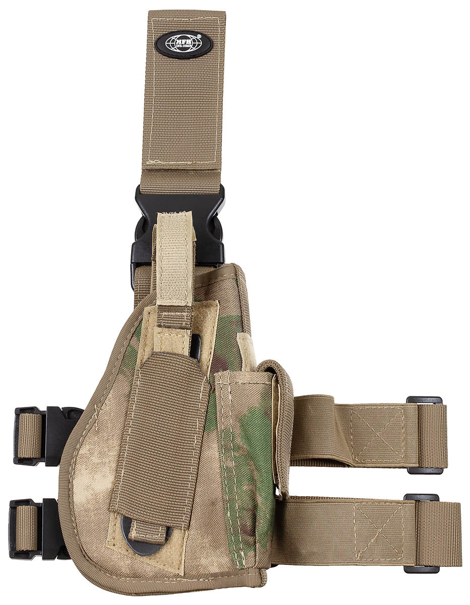 Holstere Toc Pistol Picior HDT-camo FG MFH - Pentru Dreptaci, 2 Curele Picior