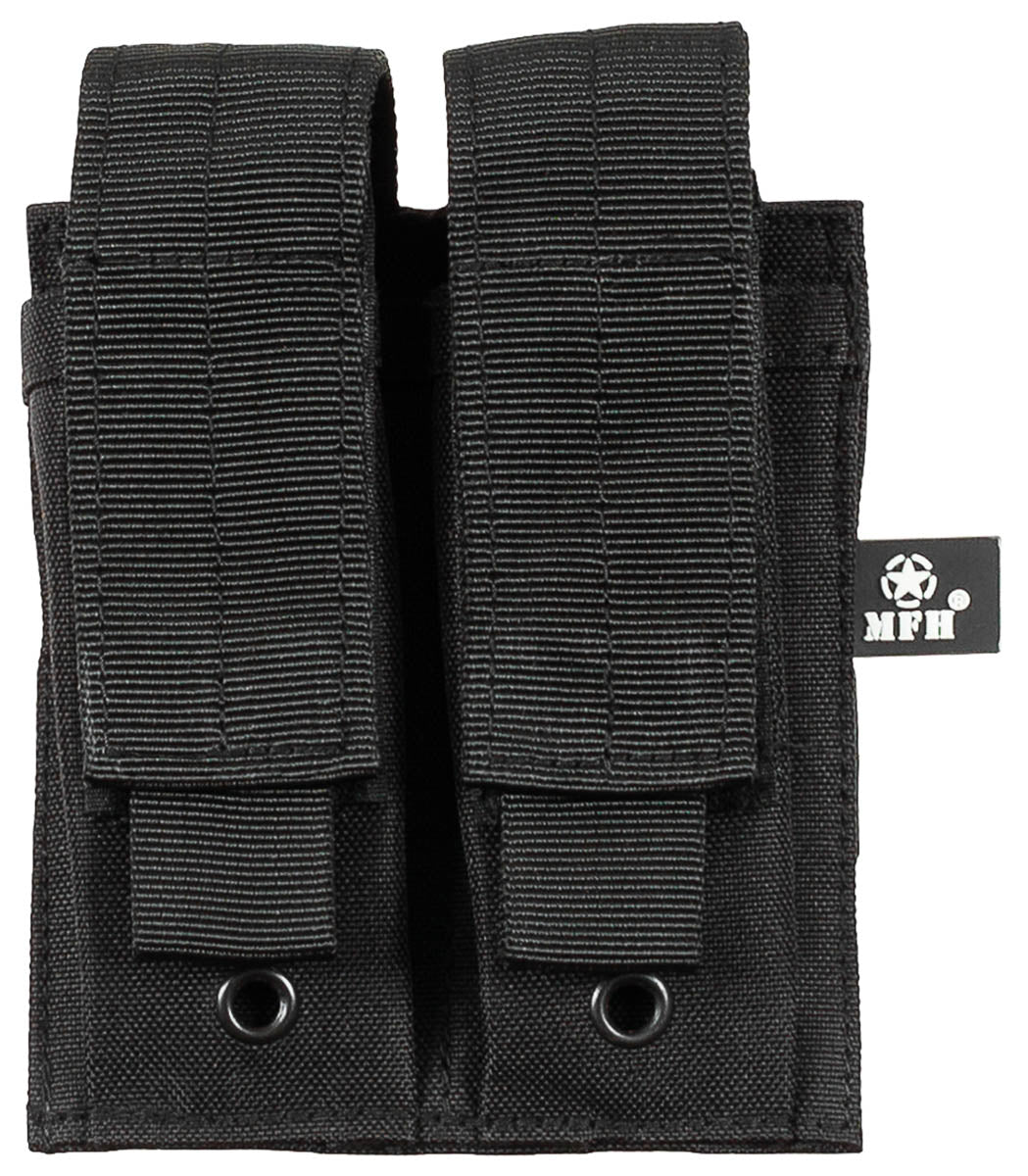 Husă încărcător dublă mică Negru MFH - 100% Poliester, Sistem MOLLE
