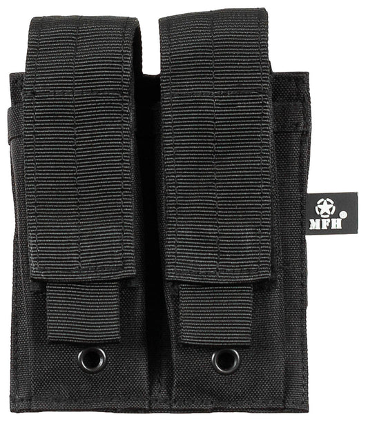 Husă încărcător dublă mică Negru MFH - 100% Poliester, Sistem MOLLE