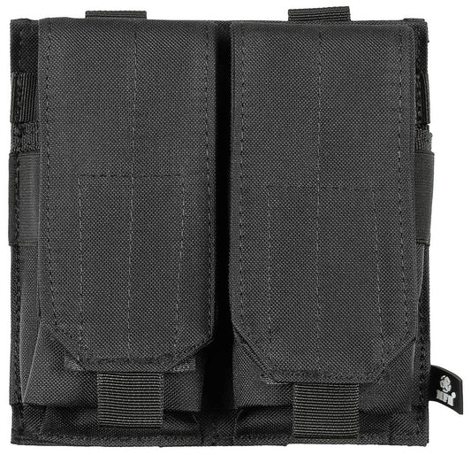 Husă Magazie Dublă MOLLE Negru MFH - Clapete Velcro, Benzi Elastice