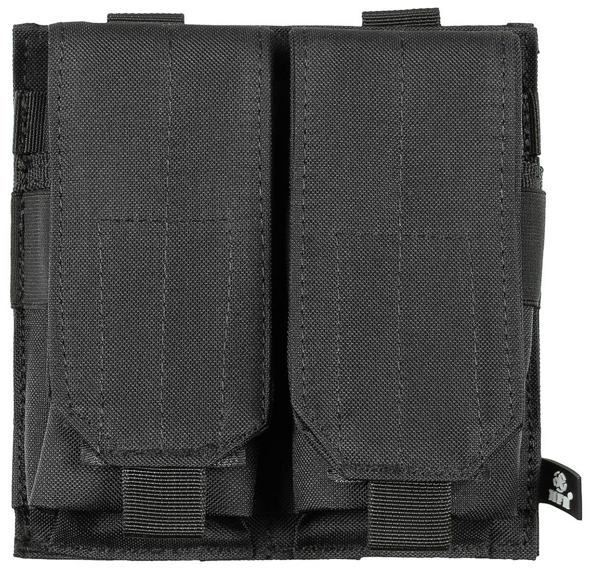 Husă Magazie Dublă MOLLE Negru MFH - Clapete Velcro, Benzi Elastice