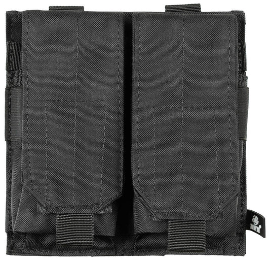 Husă Magazie Dublă MOLLE Negru MFH - Clapete Velcro, Benzi Elastice