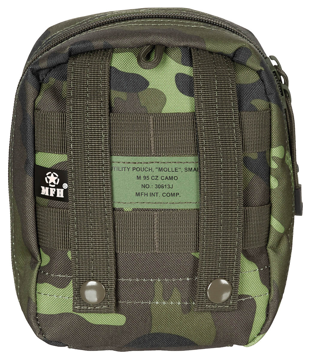 Husă Universală MOLLE, Mică, Camuflaj M 95 CZ MFH - Fermoar bidirecțional, Bucle elastice