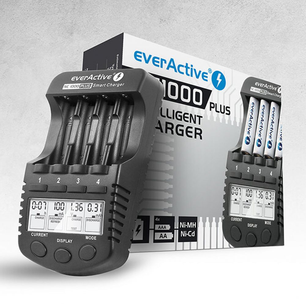 Încărcător Baterii AA/AAA cu Procesor EverActive NC-1000+ - LCD, Canale Individuale - 5