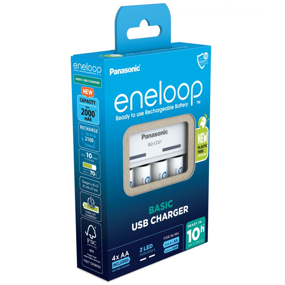 Încărcător Baterii AA Eneloop K-KJ61MCD40USB - Cu 4x AA 2000mAh, USB - 2