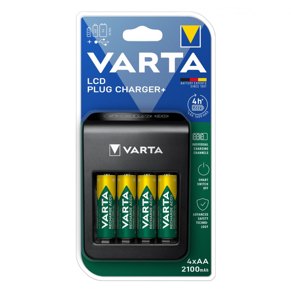 Încărcător Baterii AA Varta LCD PLUG CHARGER+ - Incarcare Individuala, 4x AA Incluse - 3