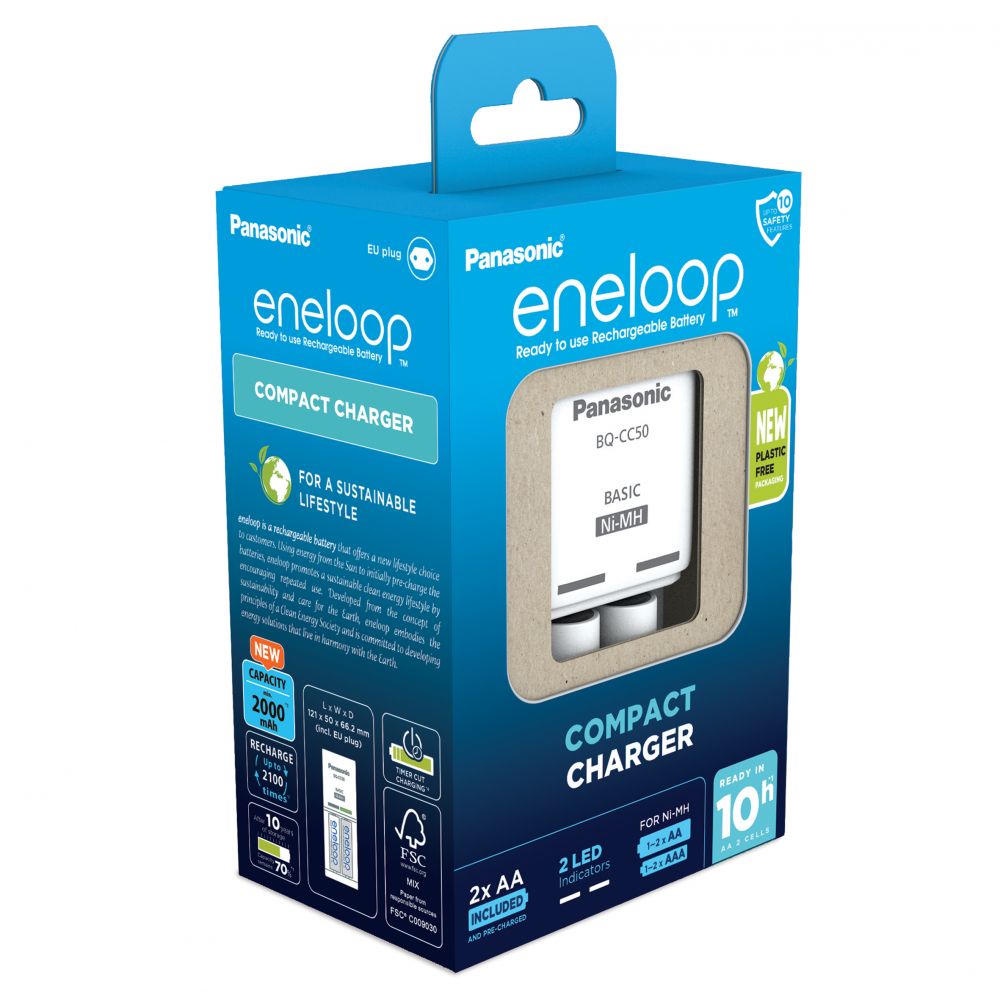 Încărcător Baterii Eneloop BASIC K-KJ50MCD20E - Individual, 2x AA incluse - 2