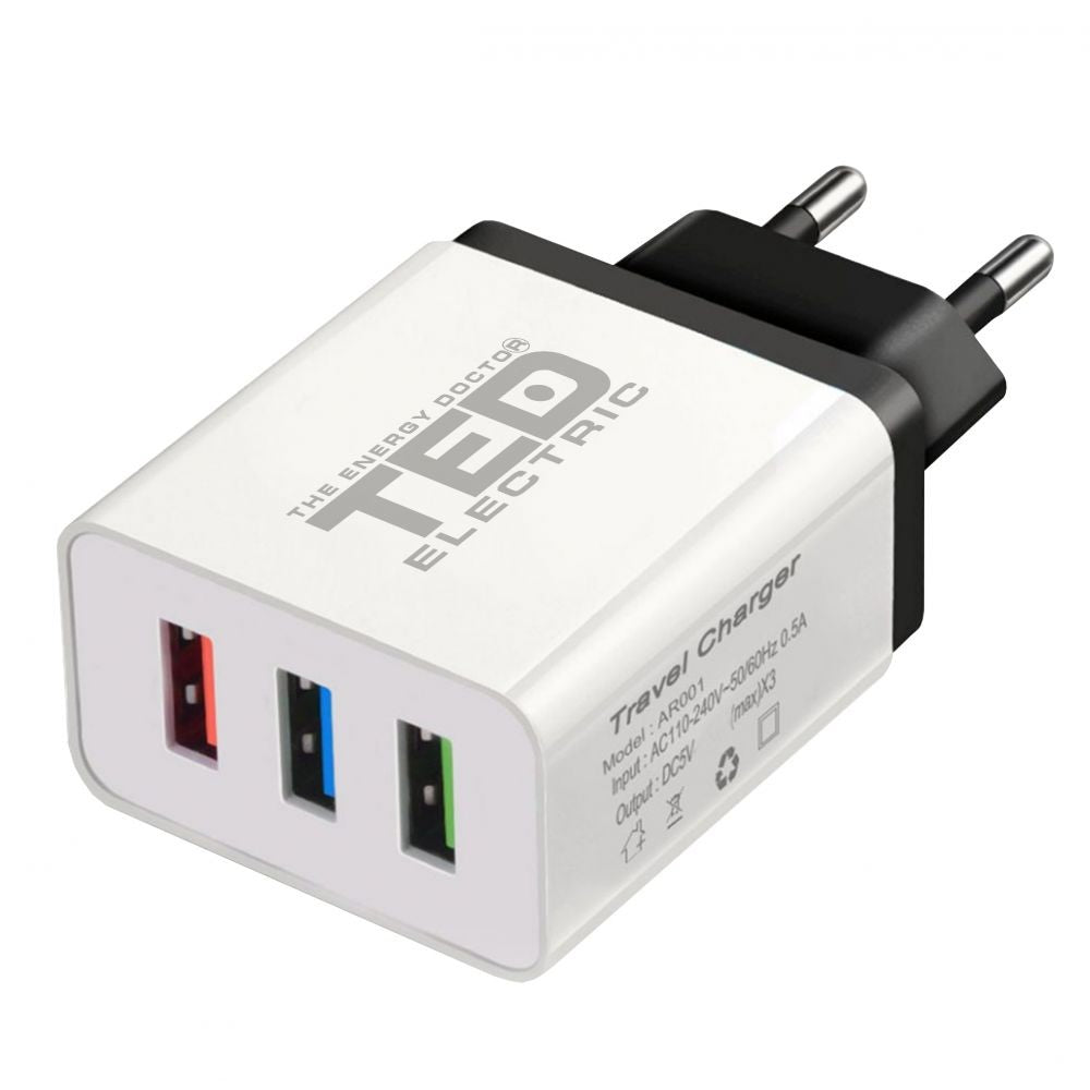 Incarcator Retea 3x USB 2.1A 10W Alb TED Electric - Incarcare Rapida - 3