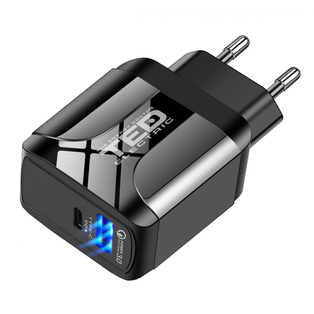 Încărcător Rețea USB-A 3.0 + USB-C PD 18W TED Electric - Fast Charge - 3