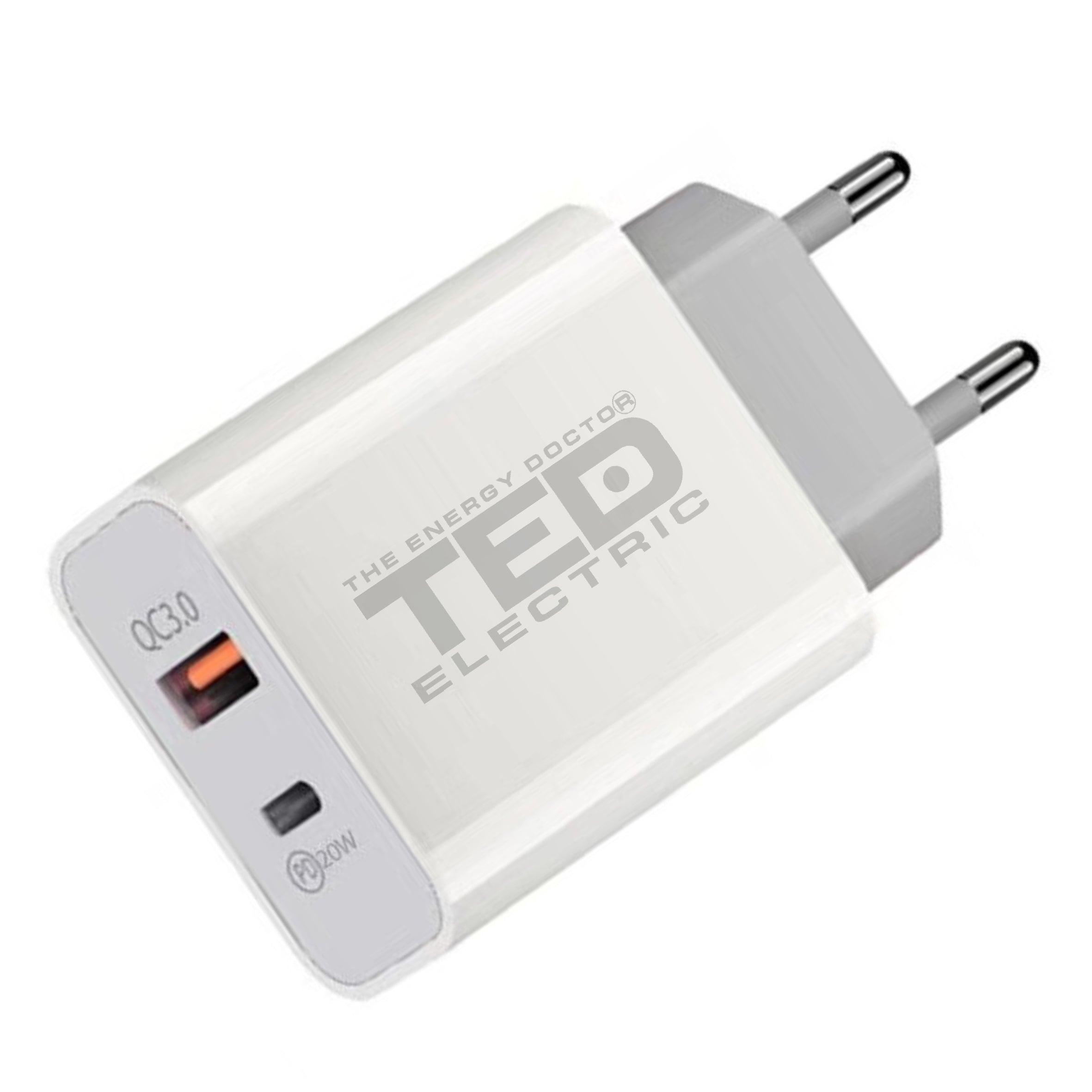 Încărcător Rețea USB-C PD 18W & USB-A QC 3.0 TED Electric - Fast Charge, Dual Port - 2