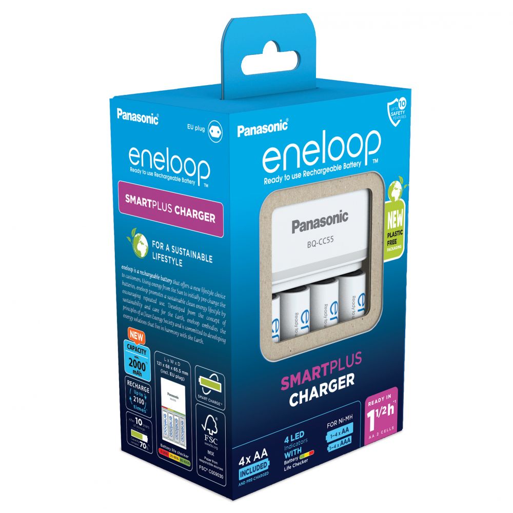 Încărcător Smart Eneloop K-KJ55MCD40E - Individual, Rapid 1.5h, 4x AA Incluse - 2