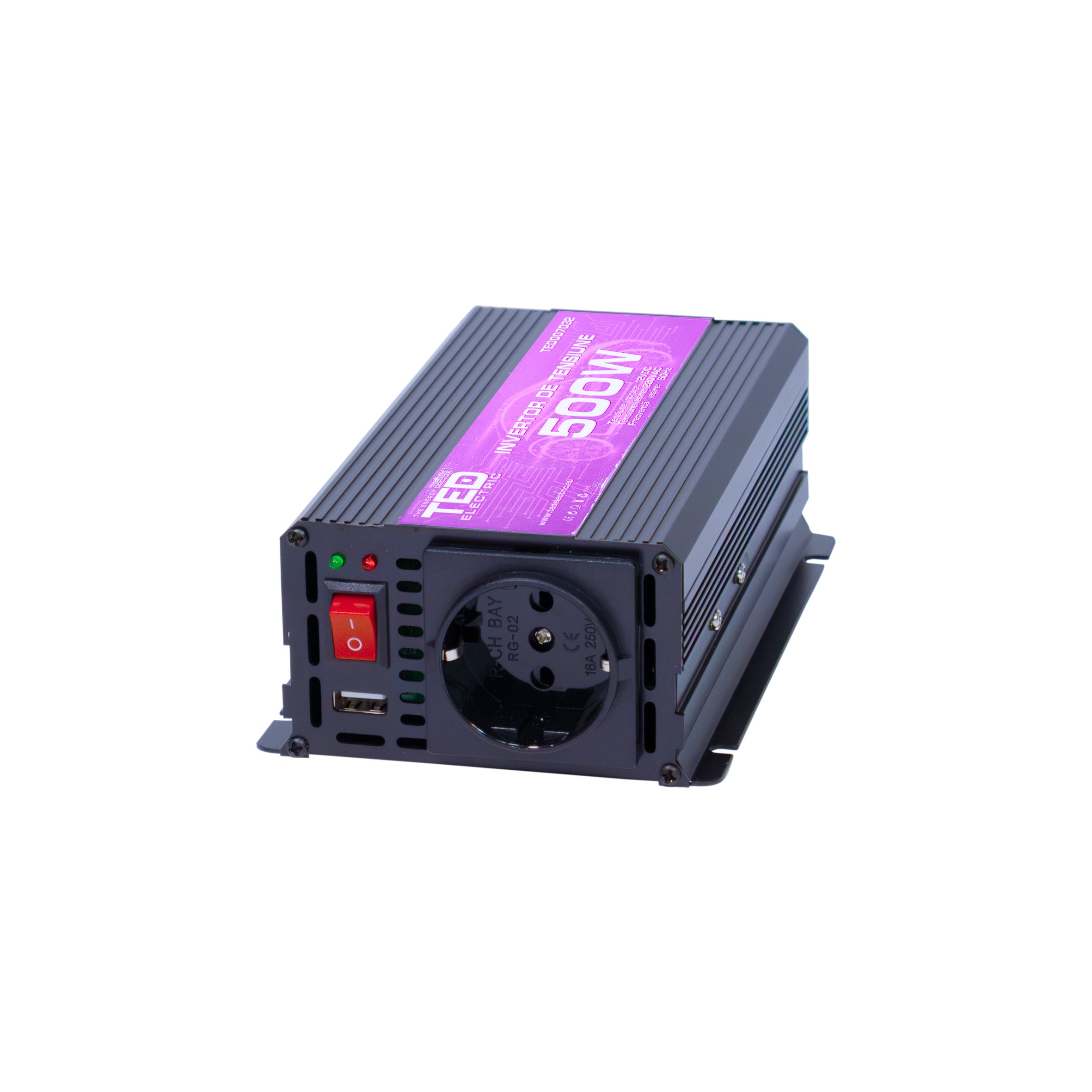 Invertor Auto 500W Undă Modificată TED Electric - 12V la 230V - 3