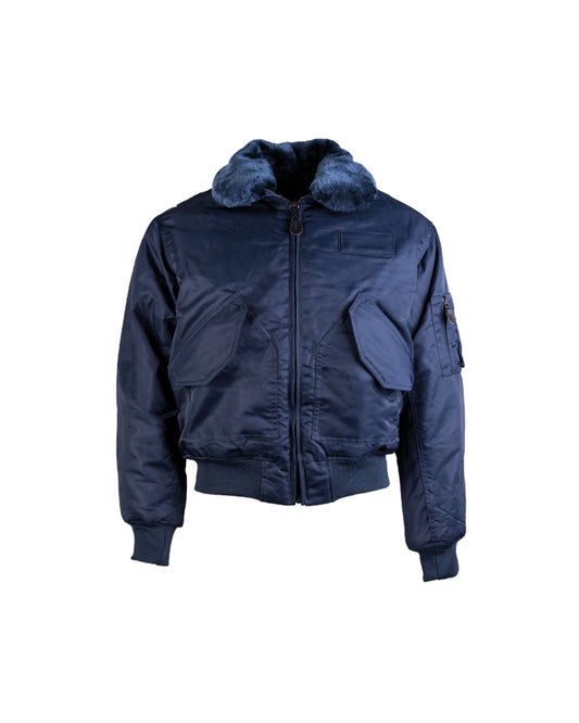 Jachetă Aviator Mil-Tec CWU – Guler din Blană Artificială, Bleumarin