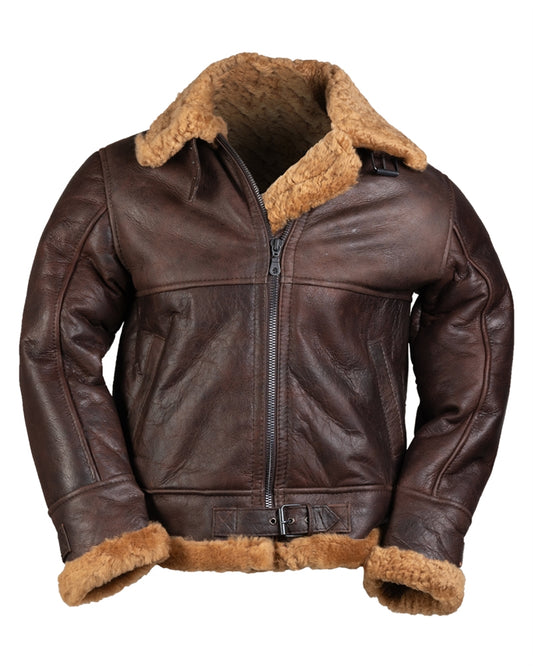 Jachetă Aviator Mil-Tec US B46 – Piele de Oaie, Fermoar YKK Metalic, Maro