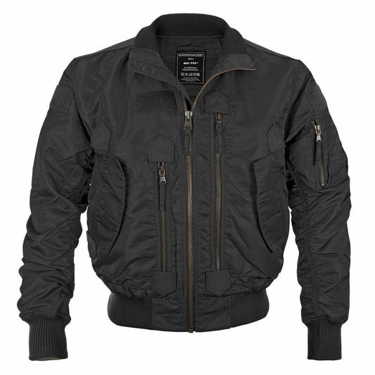 Jachetă Aviator Mil-Tec US Tactical – 100% Nailon, Panouri Velcro, Neagră