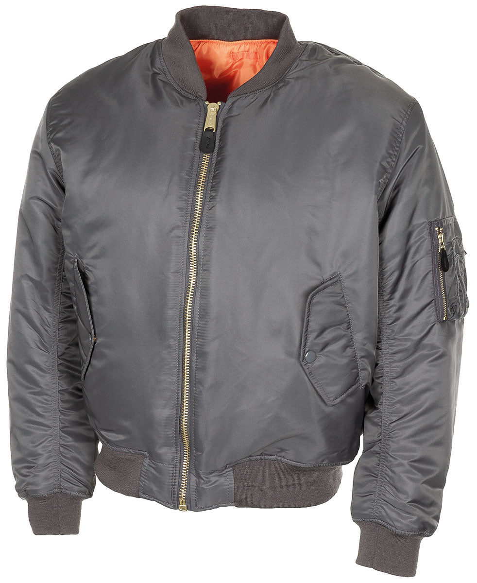 Jachetă Combat Pilot MA1 US Gri Urban MFH - Reversibilă, Fermoar Rezistent