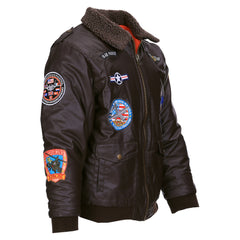 Jachetă de Zbor Copii Kinder Flight Jacket PU Piele Maro - Stil Adevărat pentru Micii Aviatori