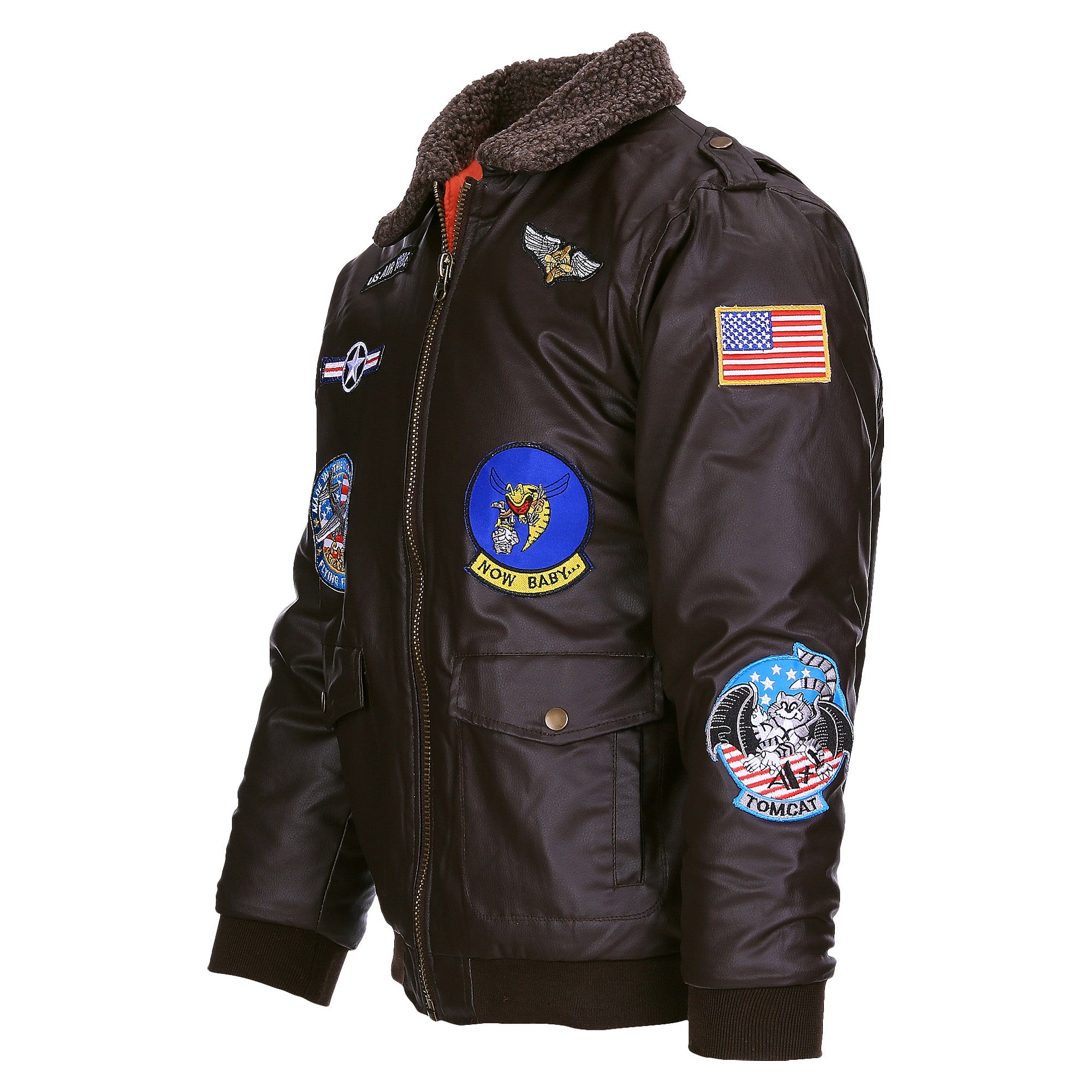 Jachetă de Zbor Copii Kinder Flight Jacket PU Piele Maro - Stil Adevărat pentru Micii Aviatori