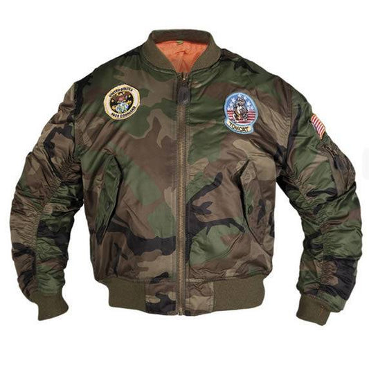 Jachetă pentru Copii Mil-Tec MA1 cu Embleme – 100% Nailon, Vătuită, Woodland