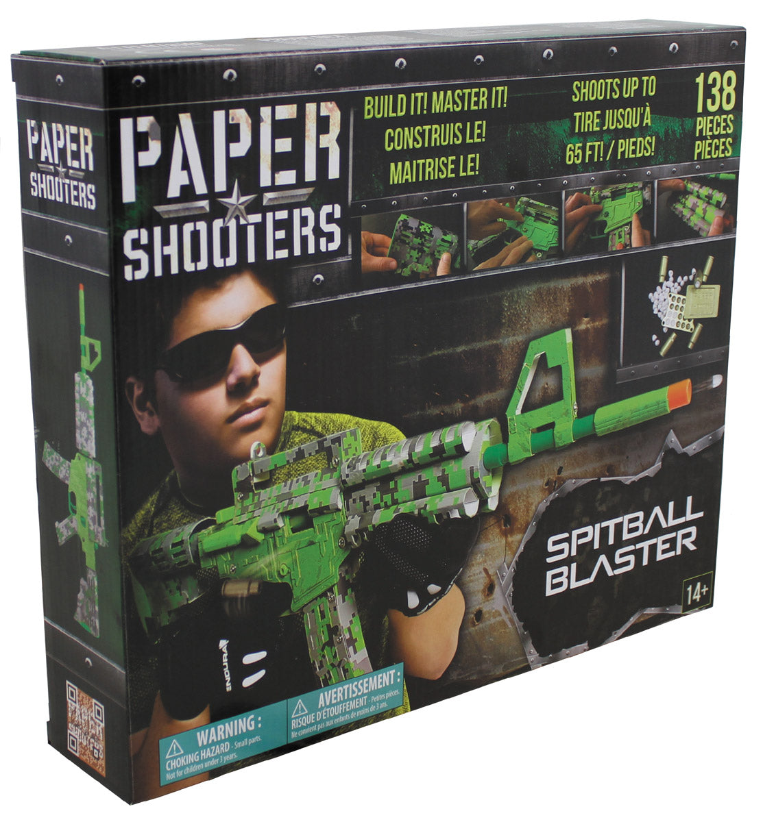 Kit Construcție Pistol Hârtie "Green Spit" Camo Verde - 138 Piese, Rază Acțiune 20m