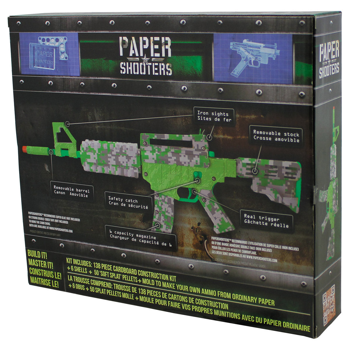 Kit Construcție Pistol Hârtie "Green Spit" Camo Verde - 138 Piese, Rază Acțiune 20m