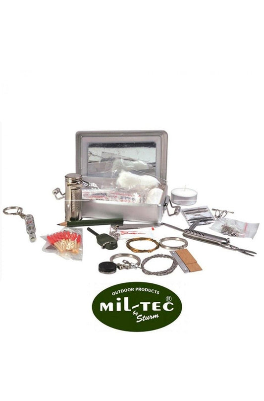 Kit de Supraviețuire Mil-Tec în Cutie din Aluminiu – Rezistentă la Apă