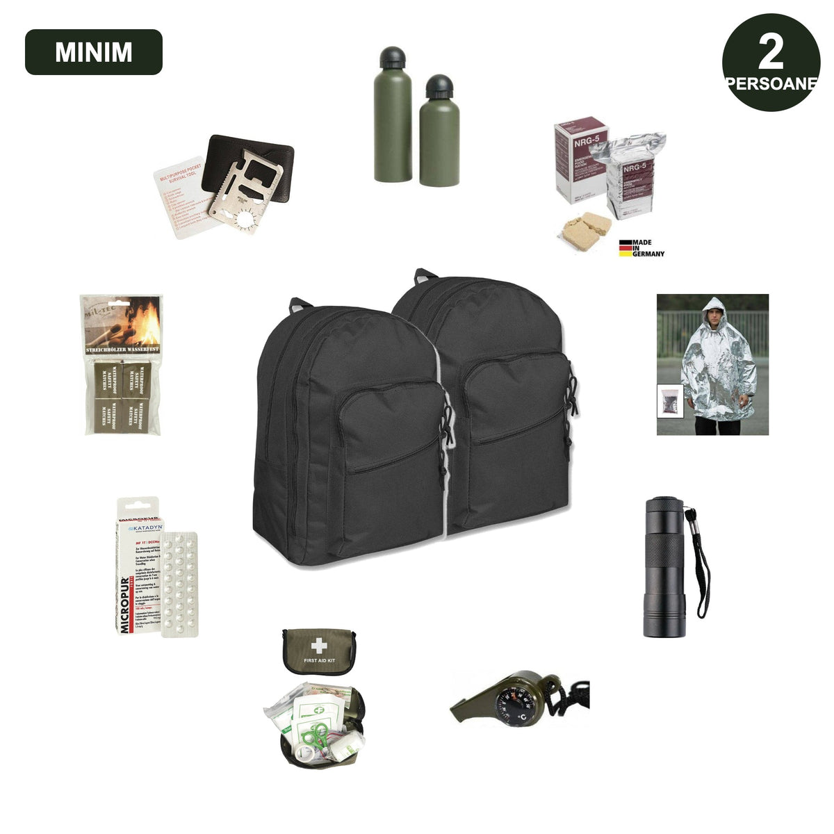 Kit Minim de Urgență 72h Mil-Tec pentru 2 Persoane