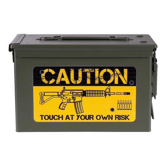 Ladă Munitie 50 Cal. - Caution Risk Verde - Stocare Tactică Profesională