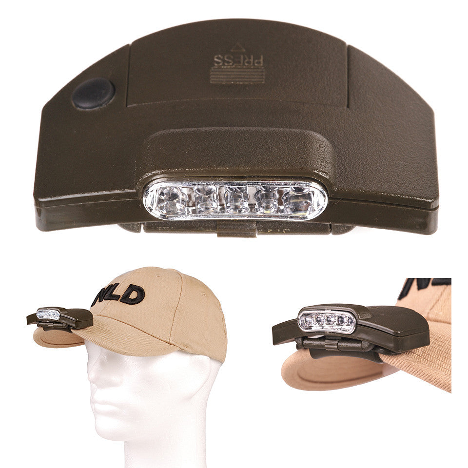 Lampă Frontală 5 LED Clip-On Șapcă Olive Drab - Iluminare Mâini Libere