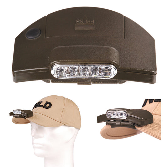Lampă Frontală 5 LED Clip-On Șapcă Olive Drab - Iluminare Mâini Libere