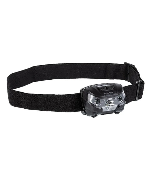 Lampă frontală MIL-TEC® Black cu LED CREE XPE (200 lm), lumină albă și roșie