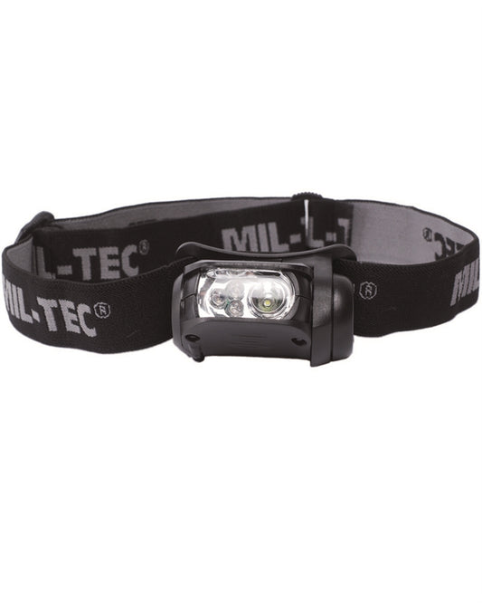 Lanternă Frontală Mil-Tec LED 4 Culori – 65 Lumeni, MOLLE, Negru