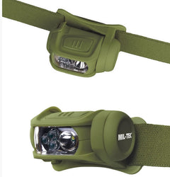 Lanternă Frontală Mil-Tec LED 4 Culori – 65 Lumeni, MOLLE, Oliv