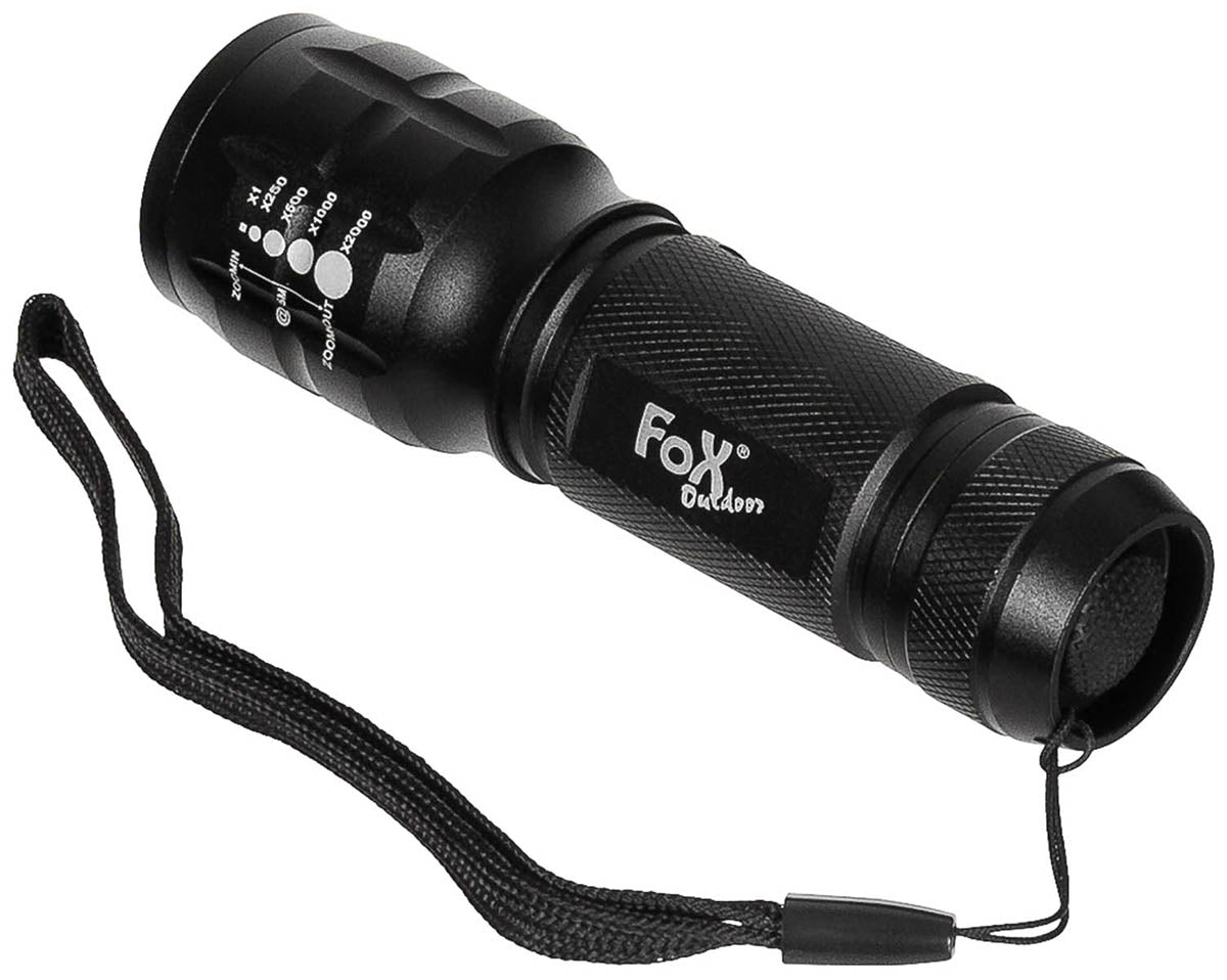 Lanterna Mini Tip Baton Negru FoxOutdoor - 150 Lumeni, Focalizare